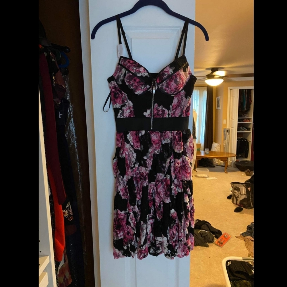 Pink and Black Layered Lace Dress